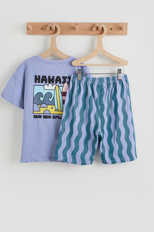 Placement tee & printed shorts - dark blue