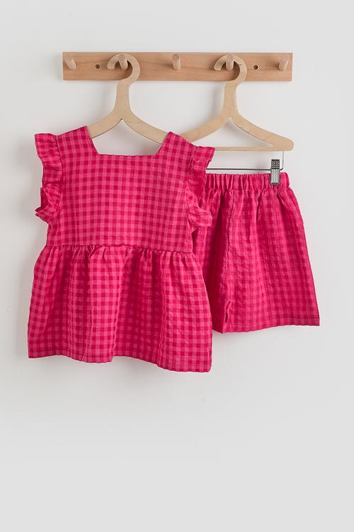 Peplum blouse & shorts - cerise