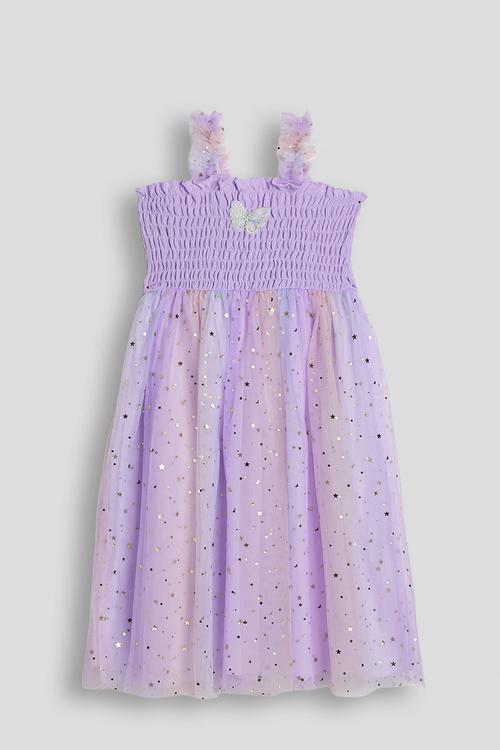 Shirred bodice dress - lavender/multi