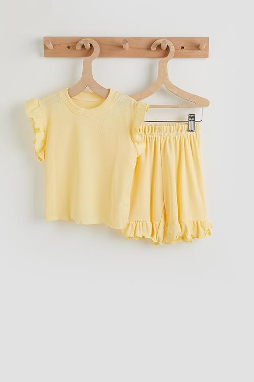 Rib ruffled tee and shorts - yellow