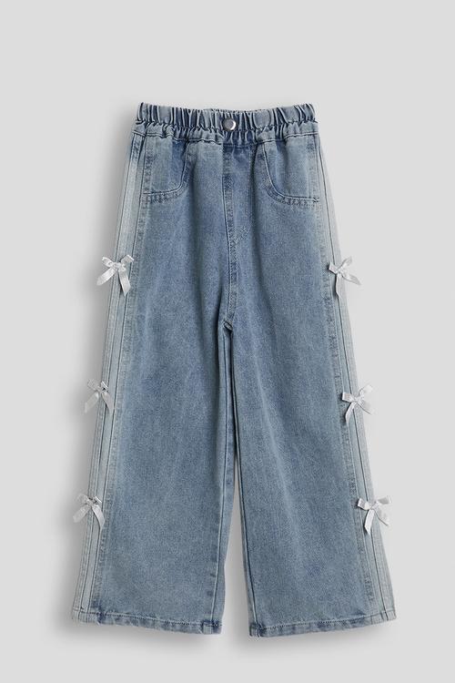 Side ribbon denim jeans - blue