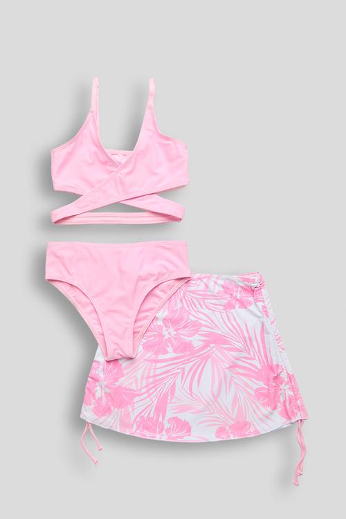 Bikini and ruched skirt set - pink/aop