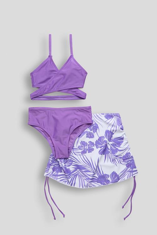 Bikini and ruched skirt set - purple/aop