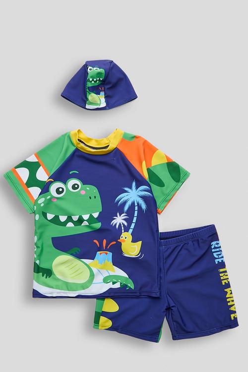 Rash vest and board shorts and swim cap -  navy/multi