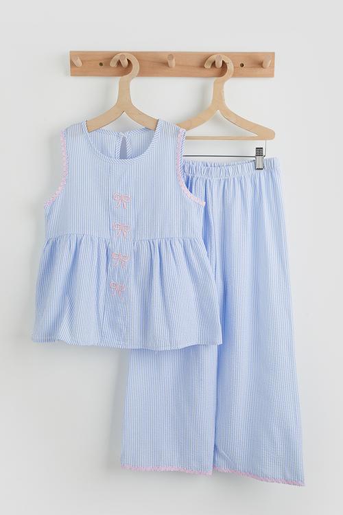 Peplum top and wide leg pants - light blue stripe