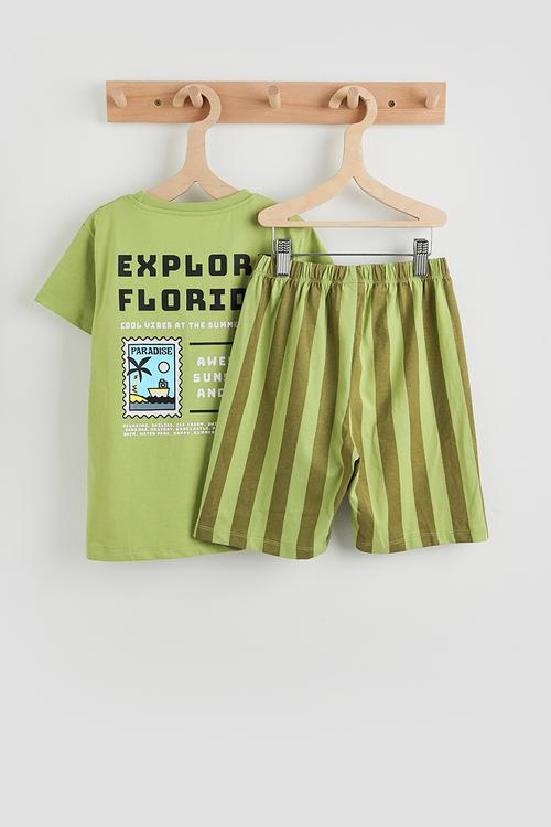 Slogan tee and shorts - chartreuse