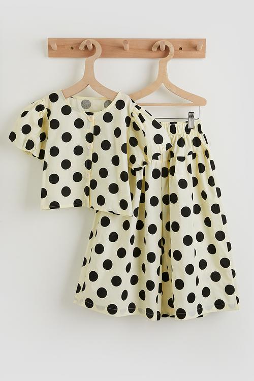 Polka dot blouse with wide leg pants - cream & black