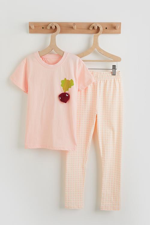 Placement tee with leggings - light pink