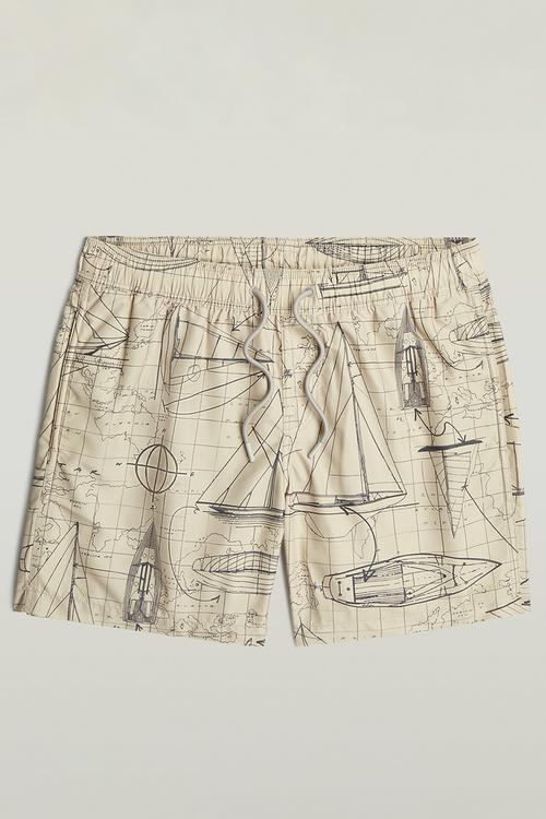 Dirik Ao Swimshort - Cream Boat Blueprint