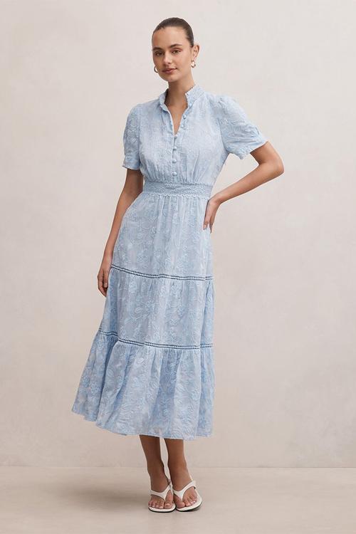 Athena short sleeve midi dress in soft blue