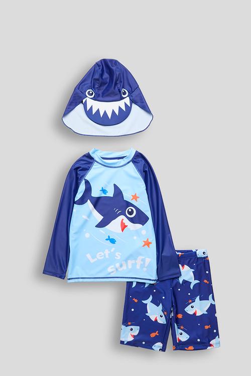 Rash vest and boardshorts and sun hat - blue/aop