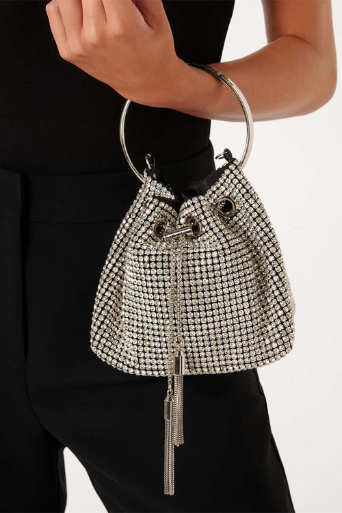 Skylah sparkle metal handle bag in silver