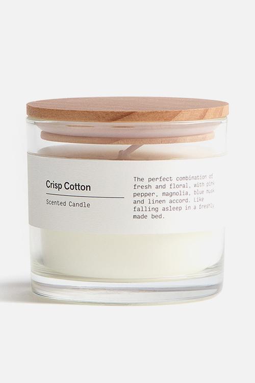 Scented candle in glass holder - crisp cotton