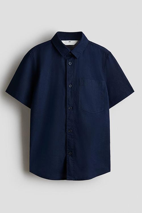 Linen-blend shirt - navy blue