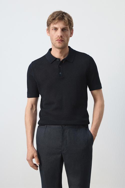 Poloshirt Pointele - Navy