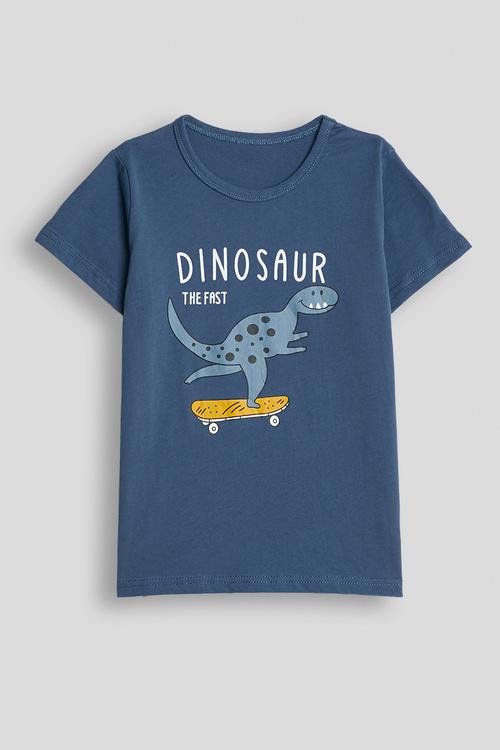 Slogan crew neck tee - blue/dinosaur