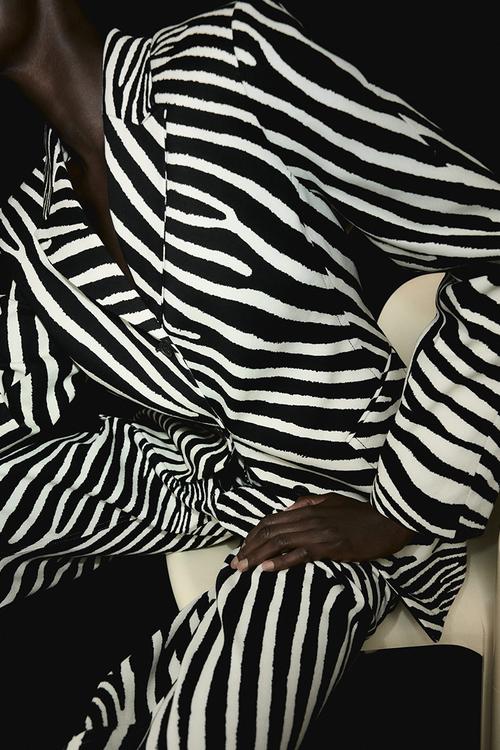 Single-breasted twill blazer - white/zebra print