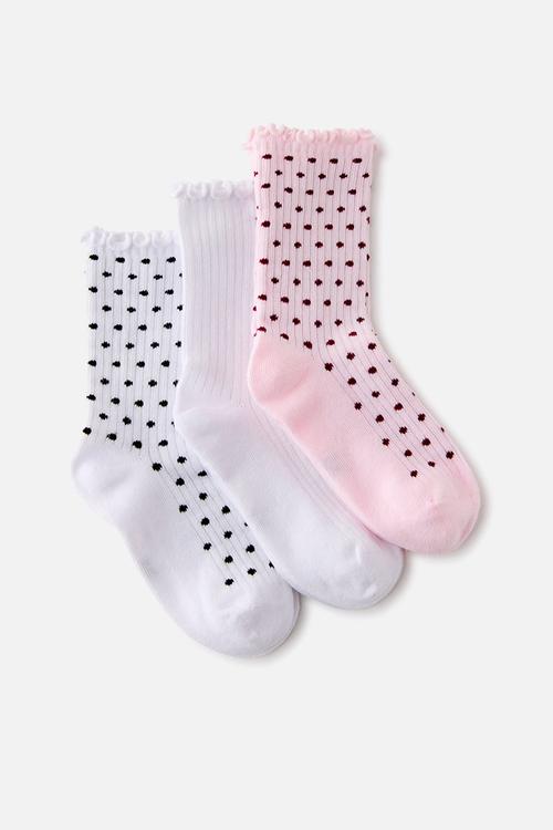 Kids 3Pk Crew Socks - Tea Party Pink/White/Spots
