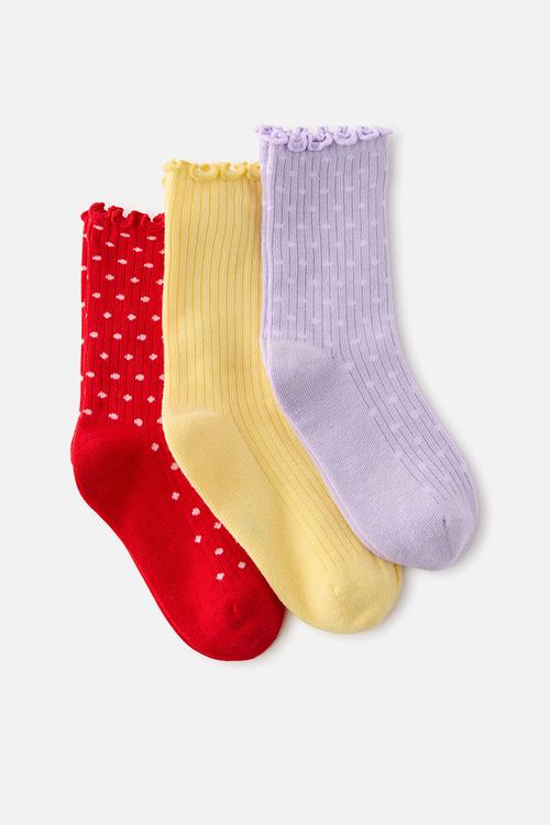 Kids 3Pk Crew Socks - Lilac/Red/Yellow Spots