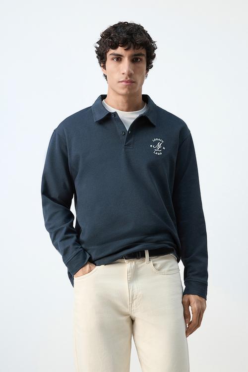 Legacyp 100% Cotton Polo Shirt with Graphic Embroider - Navy