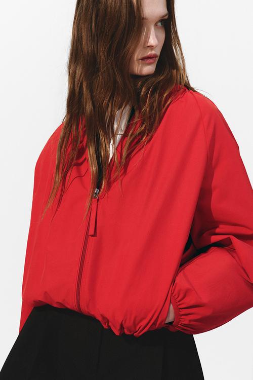 Gathered bomber jacket - bright red