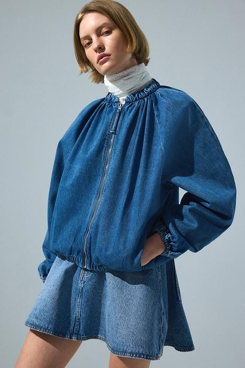 Gathered bomber jacket - denim blue