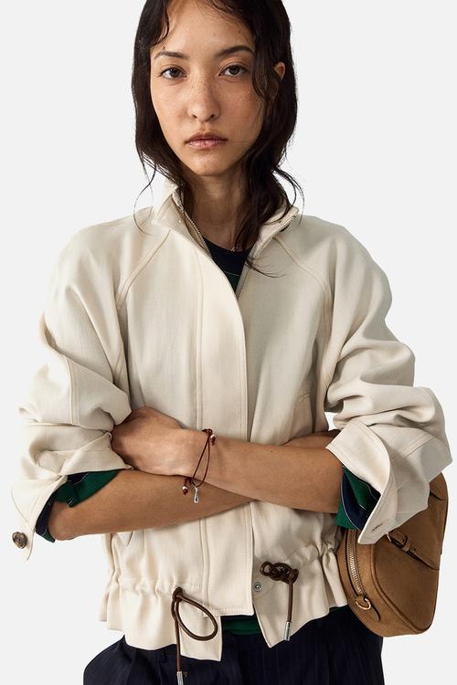 Oversized linen-blend jacket - light beige
