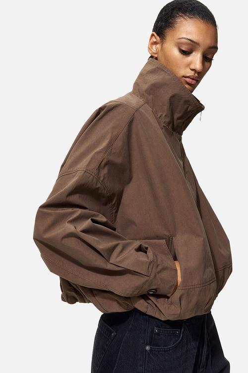 Bubble-hem cotton jacket - brown