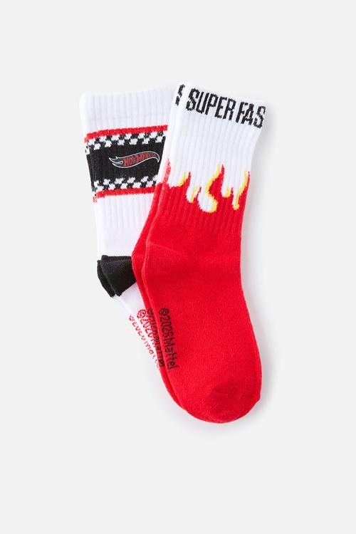 2Pk Lcn Crew Sock - Lcn Mat Varsity Red Flames/Hot Wheels