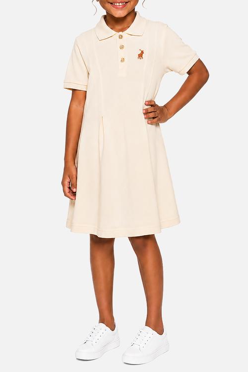 Girls Ava Flared Ss Golfer Dress - Light Stone