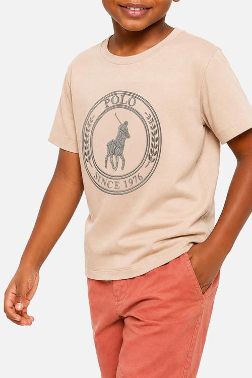Boys Logan Crested Ss Tee - Mushroom