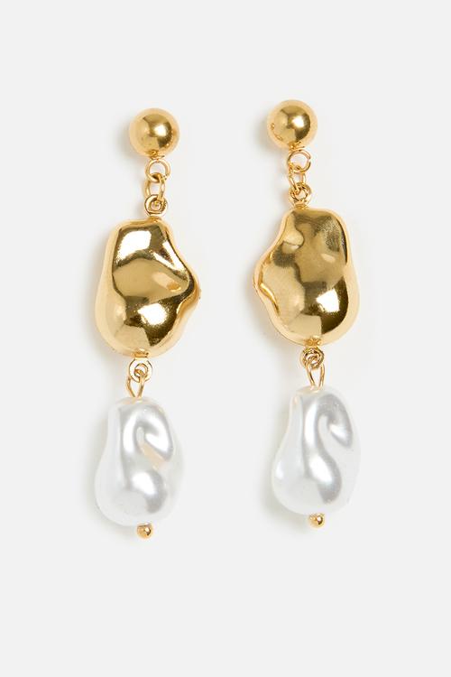 Gold And Pearl Drop-Earrings - Gold