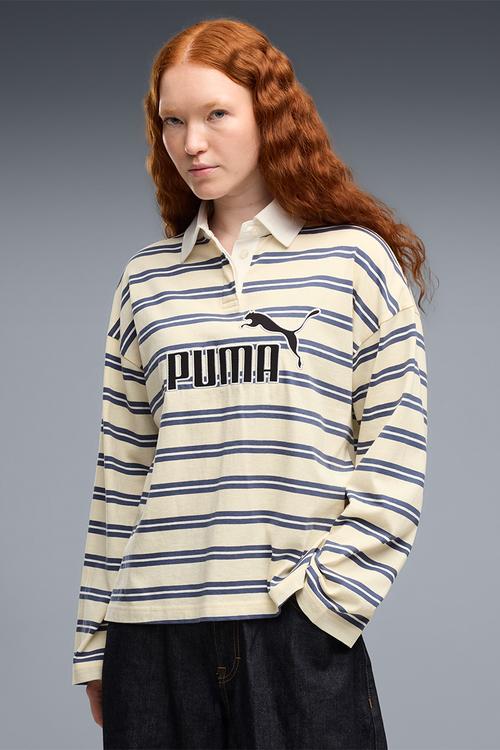 Ess Elevated No. 1 Logo Oversized Striped Rugby Polo - Buttercream-Striped