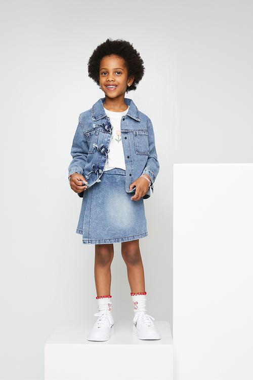 Bow tie denim jacket and wrap skirt - blue
