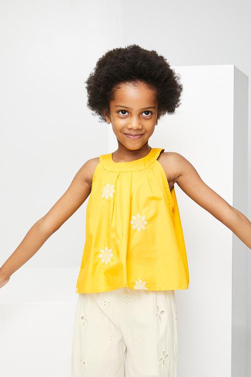 Cutaway blouse and pants - yellow/cream