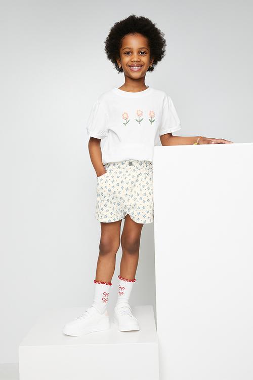 Floral denim shorts - off white