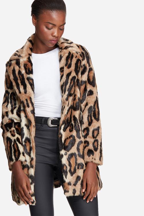 Leopard faux fur coat