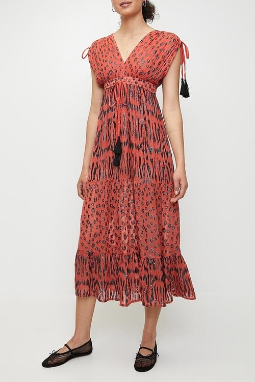 V-neck Maxi a-line Dress with ruched waist - Red