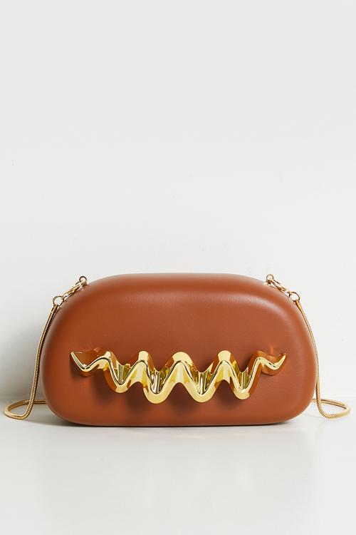Gemma Hard Shell Clutch With Gold Wave - Brown