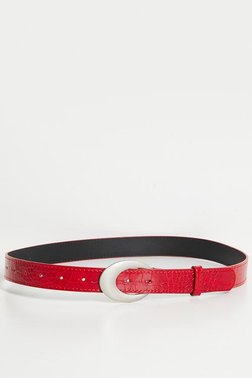 Lace Croc Embossed Slim Belt- Red