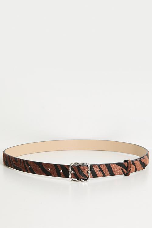 Haven Tiger Print Belt Square Buckle- Brown