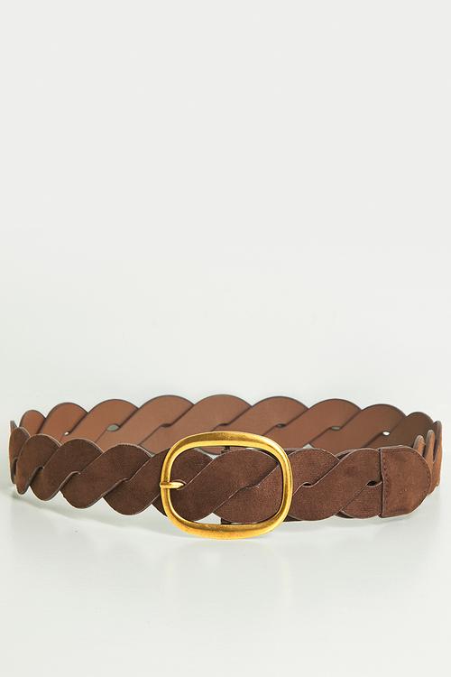 Lilia Braided Belt With Gold Buckle- Brown
