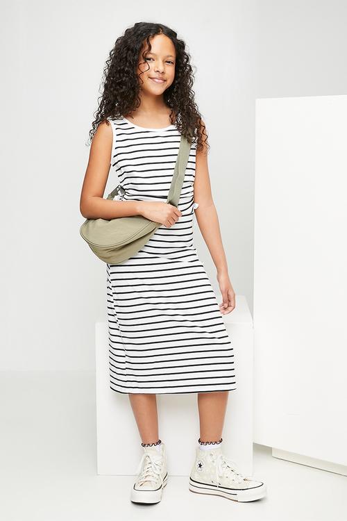 Sleeveless column dress - black stripes