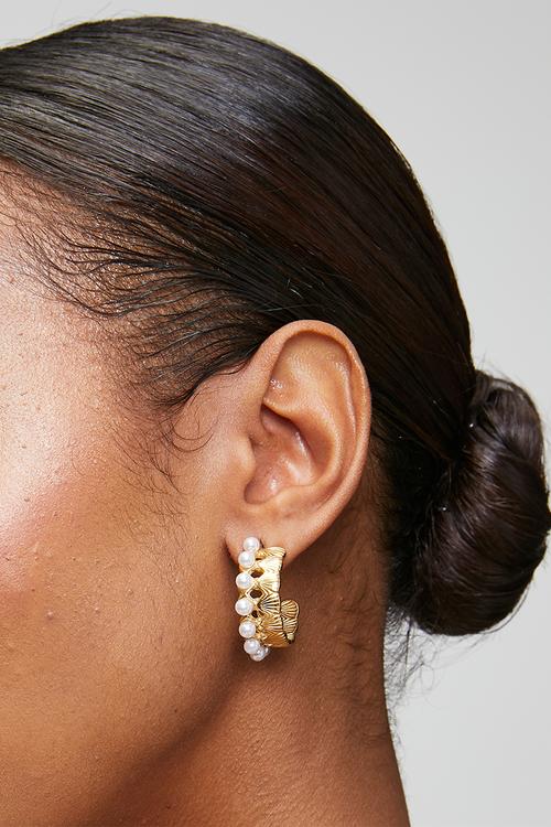 Stylish Pearl Accent Earrings - Gold