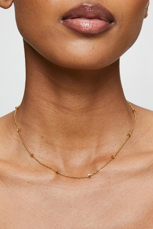 Funky Bead-Station Necklace - Gold