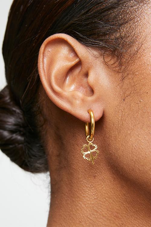 Lucky Clover Dangle Hoop Earrings - Gold