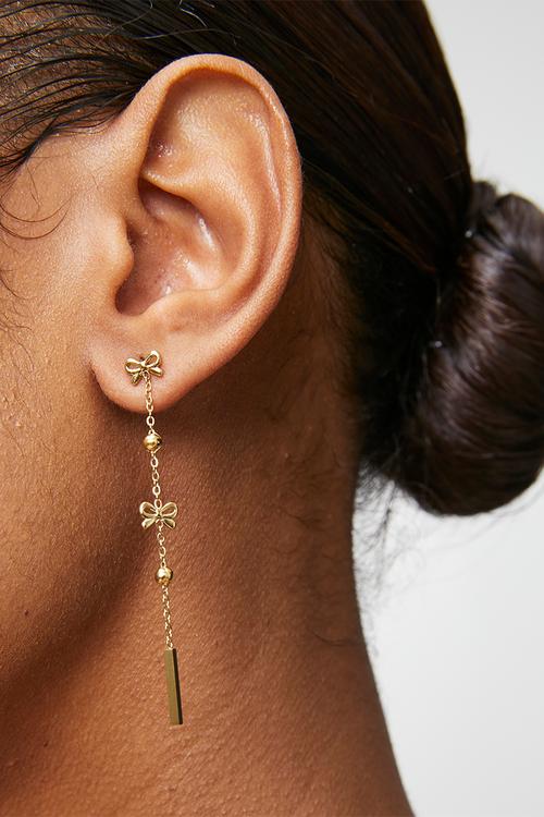 Pretty Ball And Butterfly Drop-Earrings - Gold