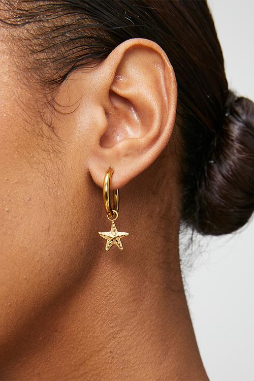 Star Dangle Hoop Earrings - Gold