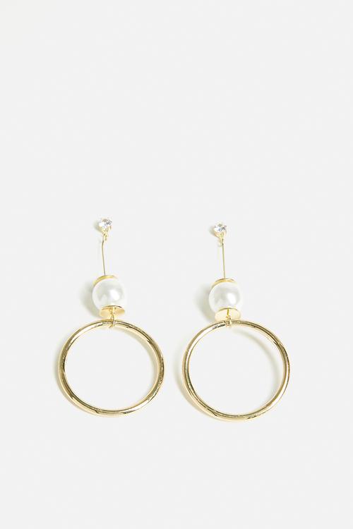 Vega Circle Pearl Drop Earrings - Gold