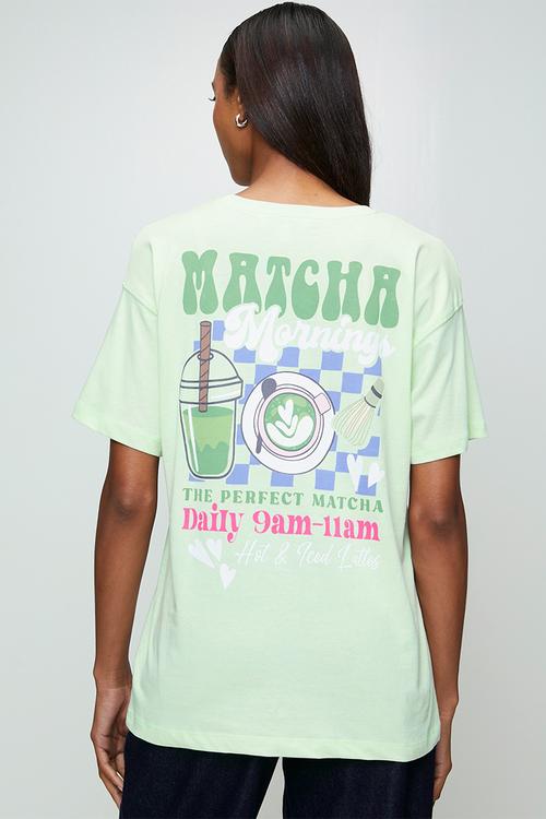 Ladies Over Sized 'Matcha Graphic T-Shirt - Light Green